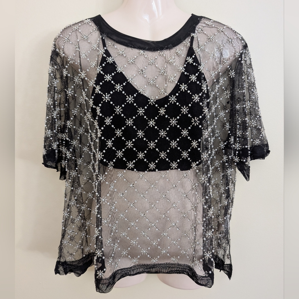 Free People Loir Embellished Top Black Large NWT - Picture 6 of 11